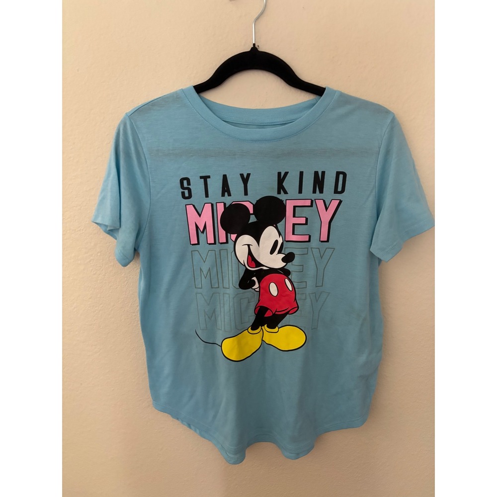 Disney Mickey Mouse Stay Kind Aqua Blue Graphic T-Shirt Juniors Large 
A1205